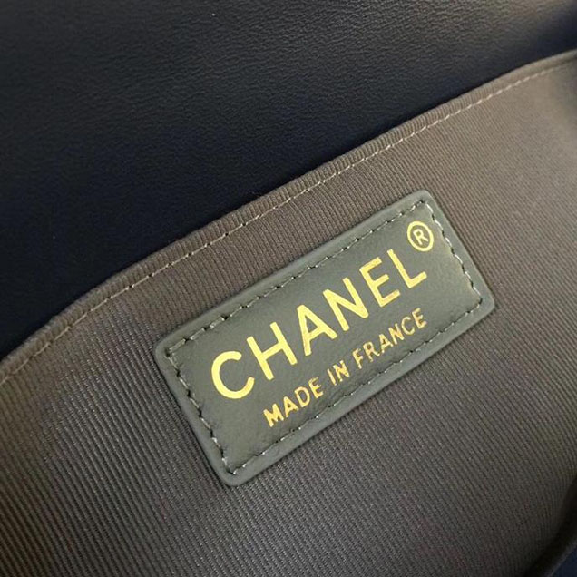 Chanel Boy Old Medium 25cm Bag Tweed Lambskin Leather Fall Winter 2017 Act 2 Collection Navy Blue