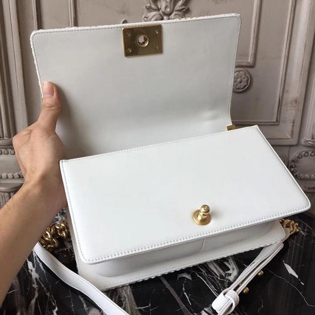 Chanel Boy Old Medium 25cm Bag Tweed Lambskin Leather Fall Winter 2017 Act 2 Collection White