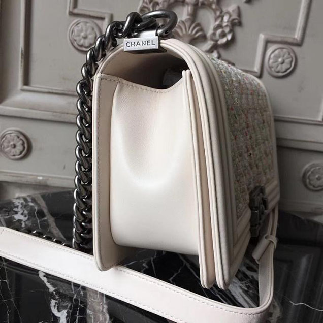 Chanel Boy Old Medium 25cm Bag Tweed Lambskin Leather Fall Winter 2017 Act 2 Collection Off White Multi