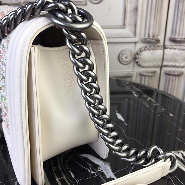 Chanel Boy Old Medium 25cm Bag Tweed Lambskin Leather Fall Winter 2017 Act 2 Collection Off White Multi