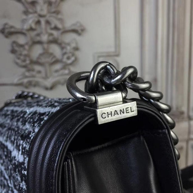 Chanel Boy Old Medium 25cm Bag Tweed Lambskin Leather Fall Winter 2017 Act 2 Collection Black