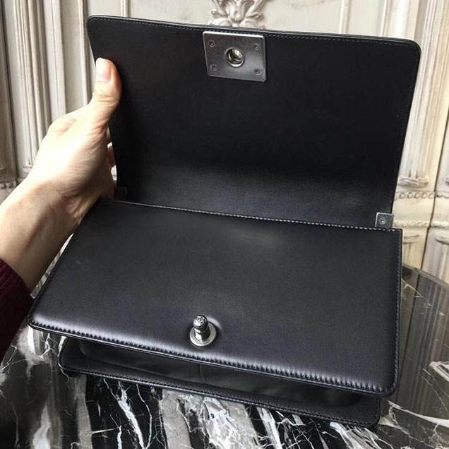 Chanel Boy Old Medium 25cm Bag Tweed Lambskin Leather Fall Winter 2017 Act 2 Collection Black