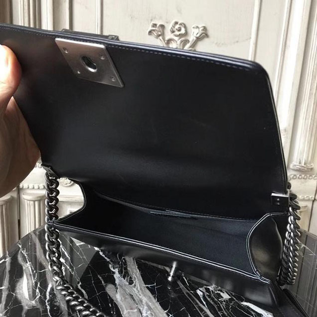Chanel Boy Old Medium 25cm Bag Tweed Lambskin Leather Fall Winter 2017 Act 2 Collection Black