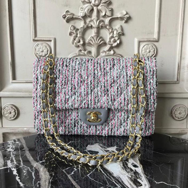 Chanel Multicolor Tweed Classic Flap Bag Medium 25cm Tweed Lambskin Leather Fall Winter 2017 Act 2 Collection Gray Multi