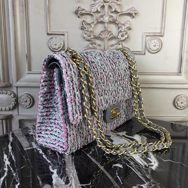 Chanel Multicolor Tweed Classic Flap Bag Medium 25cm Tweed Lambskin Leather Fall Winter 2017 Act 2 Collection Gray Multi