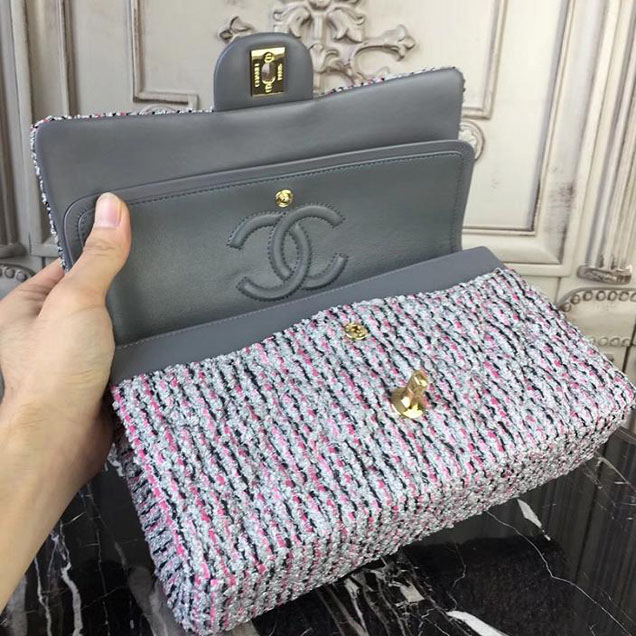 Chanel Multicolor Tweed Classic Flap Bag Medium 25cm Tweed Lambskin Leather Fall Winter 2017 Act 2 Collection Gray Multi