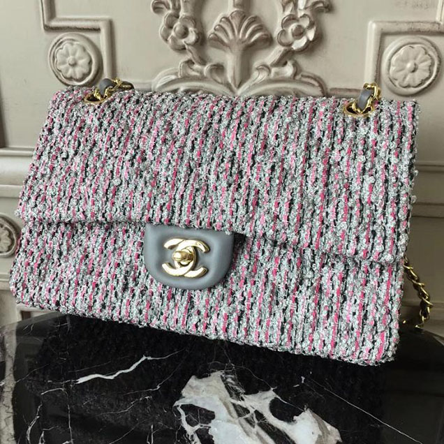 Chanel Multicolor Tweed Classic Flap Bag Medium 25cm Tweed Lambskin Leather Fall Winter 2017 Act 2 Collection Gray Multi