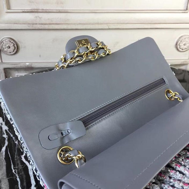 Chanel Multicolor Tweed Classic Flap Bag Medium 25cm Tweed Lambskin Leather Fall Winter 2017 Act 2 Collection Gray Multi