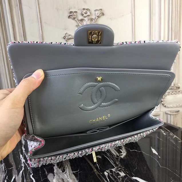 Chanel Multicolor Tweed Classic Flap Bag Medium 25cm Tweed Lambskin Leather Fall Winter 2017 Act 2 Collection Gray Multi