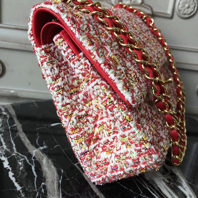Chanel Multicolor Tweed Classic Flap Bag Medium 25cm Tweed Lambskin Leather Fall Winter 2017 Act 2 Collection Red Multi
