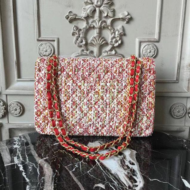 Chanel Multicolor Tweed Classic Flap Bag Medium 25cm Tweed Lambskin Leather Fall Winter 2017 Act 2 Collection Red Multi