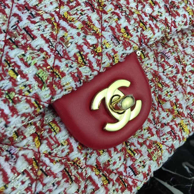 Chanel Multicolor Tweed Classic Flap Bag Medium 25cm Tweed Lambskin Leather Fall Winter 2017 Act 2 Collection Red Multi
