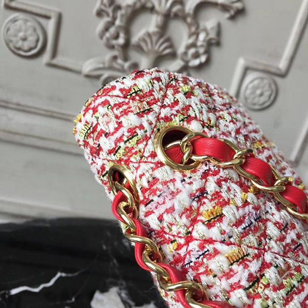 Chanel Multicolor Tweed Classic Flap Bag Medium 25cm Tweed Lambskin Leather Fall Winter 2017 Act 2 Collection Red Multi