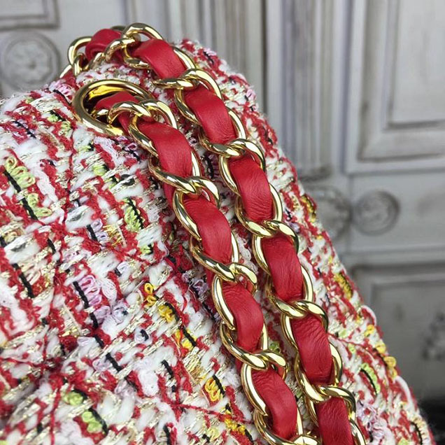 Chanel Multicolor Tweed Classic Flap Bag Medium 25cm Tweed Lambskin Leather Fall Winter 2017 Act 2 Collection Red Multi