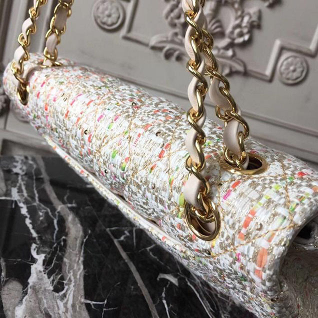 Chanel Multicolor Tweed Classic Flap Bag Medium 25cm Tweed Lambskin Leather Fall Winter 2017 Act 2 Collection Off White Multi