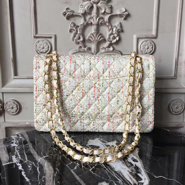 Chanel Multicolor Tweed Classic Flap Bag Medium 25cm Tweed Lambskin Leather Fall Winter 2017 Act 2 Collection Off White Multi