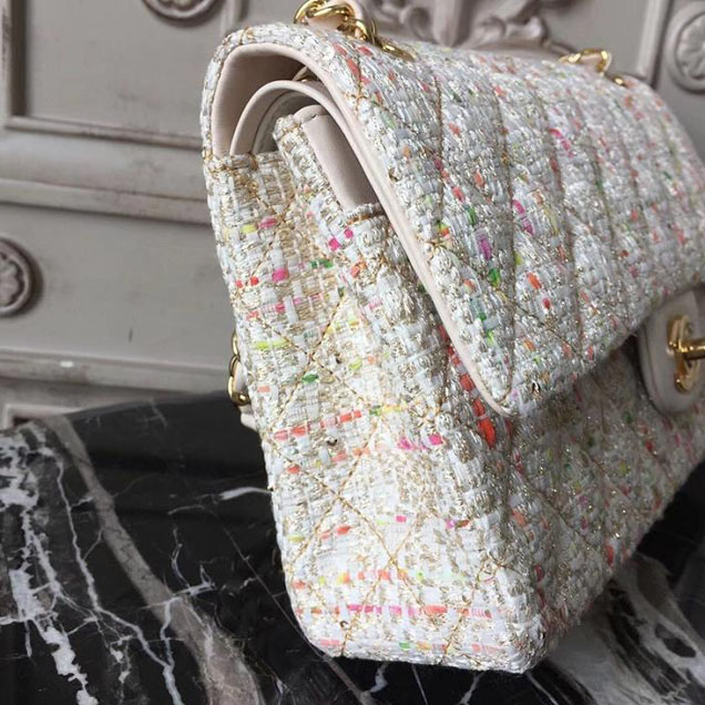 Chanel Multicolor Tweed Classic Flap Bag Medium 25cm Tweed Lambskin Leather Fall Winter 2017 Act 2 Collection Off White Multi