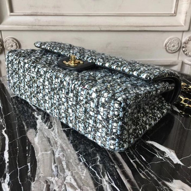 Chanel Multicolor Tweed Classic Flap Bag Medium 25cm Tweed Lambskin Leather Fall Winter 2017 Act 2 Collection Black Blue