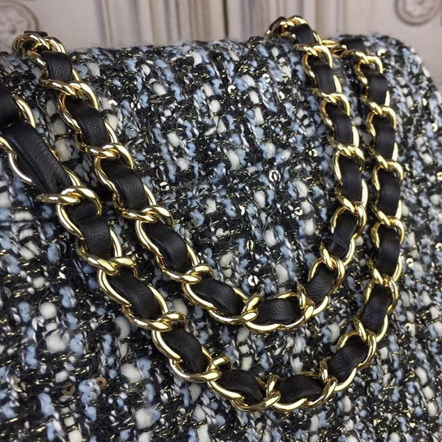 Chanel Multicolor Tweed Classic Flap Bag Medium 25cm Tweed Lambskin Leather Fall Winter 2017 Act 2 Collection Black Blue