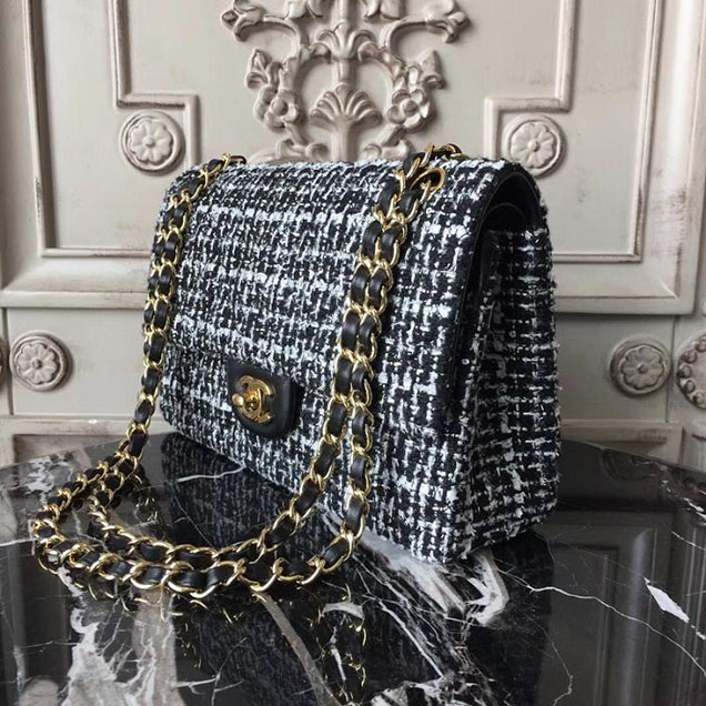 Chanel Multicolor Tweed Classic Flap Bag Medium 25cm Tweed Lambskin Leather Fall Winter 2017 Act 2 Collection Black