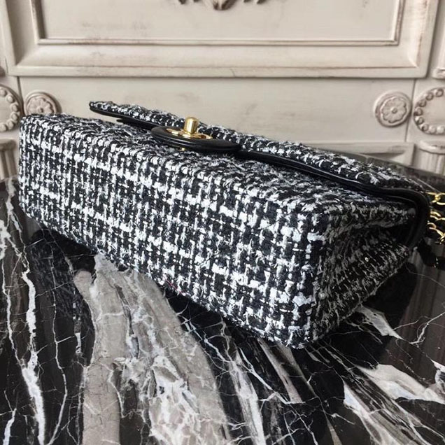 Chanel Multicolor Tweed Classic Flap Bag Medium 25cm Tweed Lambskin Leather Fall Winter 2017 Act 2 Collection Black