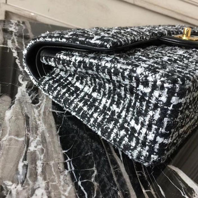 Chanel Multicolor Tweed Classic Flap Bag Medium 25cm Tweed Lambskin Leather Fall Winter 2017 Act 2 Collection Black