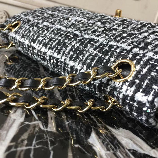Chanel Multicolor Tweed Classic Flap Bag Medium 25cm Tweed Lambskin Leather Fall Winter 2017 Act 2 Collection Black