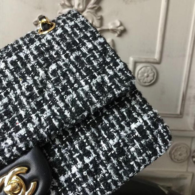 Chanel Multicolor Tweed Classic Flap Bag Medium 25cm Tweed Lambskin Leather Fall Winter 2017 Act 2 Collection Black