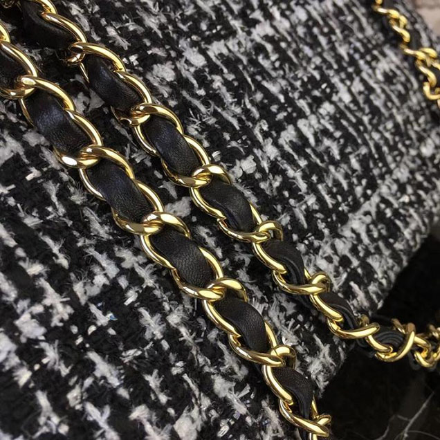 Chanel Multicolor Tweed Classic Flap Bag Medium 25cm Tweed Lambskin Leather Fall Winter 2017 Act 2 Collection Black