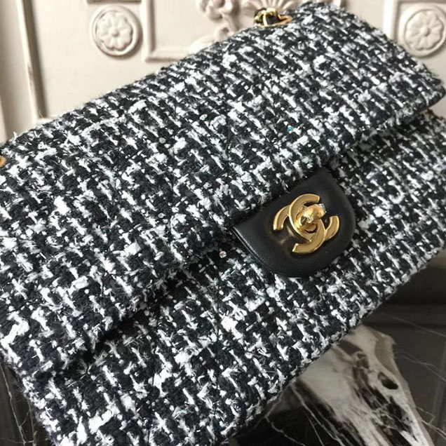 Chanel Multicolor Tweed Classic Flap Bag Medium 25cm Tweed Lambskin Leather Fall Winter 2017 Act 2 Collection Black