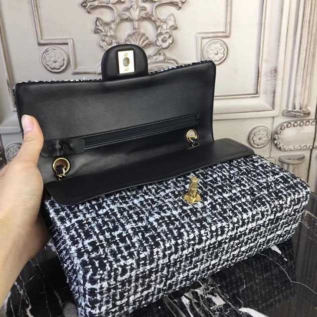 Chanel Multicolor Tweed Classic Flap Bag Medium 25cm Tweed Lambskin Leather Fall Winter 2017 Act 2 Collection Black