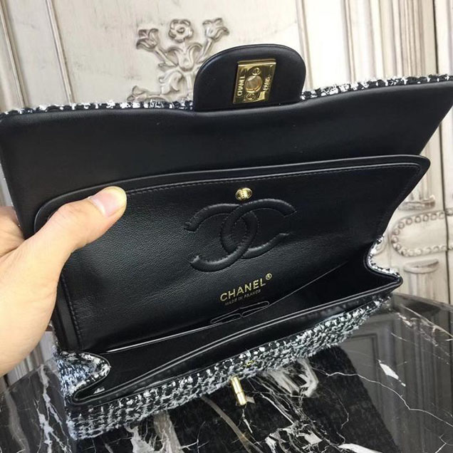 Chanel Multicolor Tweed Classic Flap Bag Medium 25cm Tweed Lambskin Leather Fall Winter 2017 Act 2 Collection Black