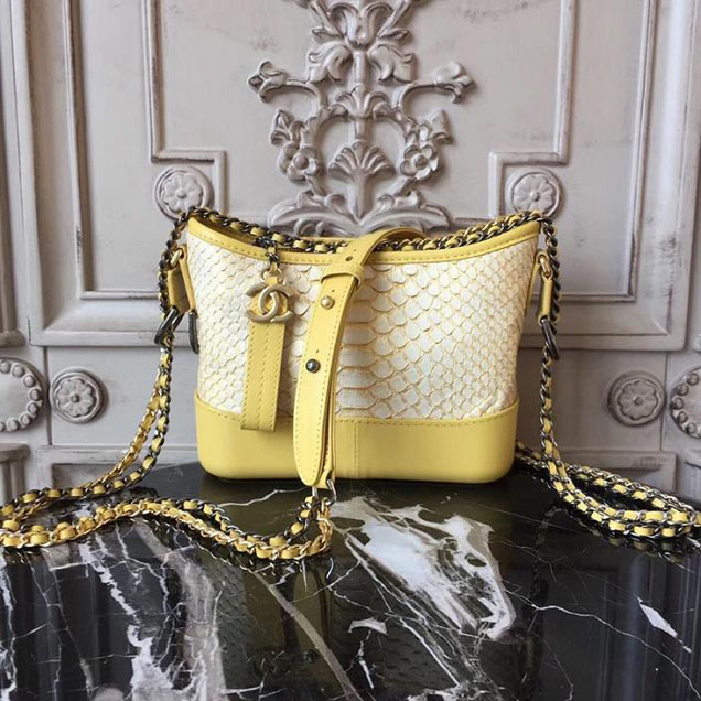 Chanel Gabrielle Hobo Bag Small 20cm Python Leather Fall Winter 2017 Act 2 Collection Yellow