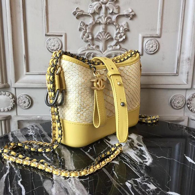 Chanel Gabrielle Hobo Bag Small 20cm Python Leather Fall Winter 2017 Act 2 Collection Yellow