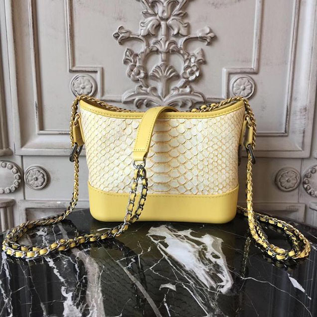 Chanel Gabrielle Hobo Bag Small 20cm Python Leather Fall Winter 2017 Act 2 Collection Yellow