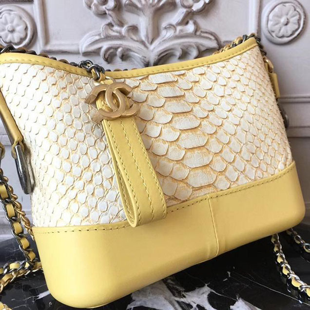 Chanel Gabrielle Hobo Bag Small 20cm Python Leather Fall Winter 2017 Act 2 Collection Yellow