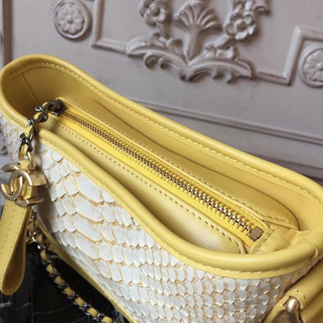 Chanel Gabrielle Hobo Bag Small 20cm Python Leather Fall Winter 2017 Act 2 Collection Yellow