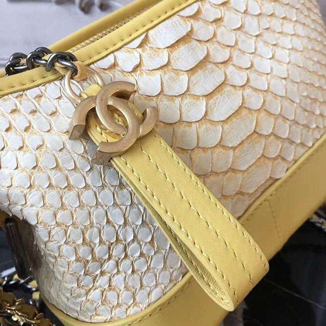 Chanel Gabrielle Hobo Bag Small 20cm Python Leather Fall Winter 2017 Act 2 Collection Yellow
