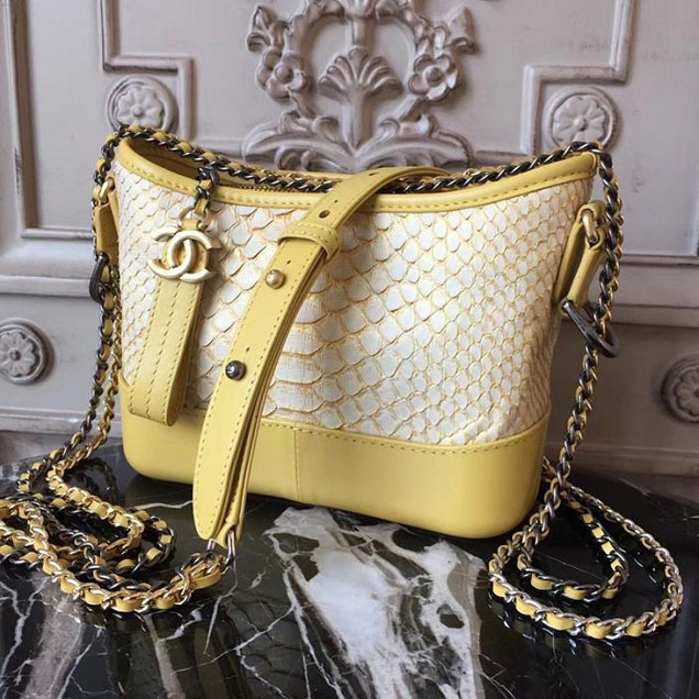 Chanel Gabrielle Hobo Bag Small 20cm Python Leather Fall Winter 2017 Act 2 Collection Yellow