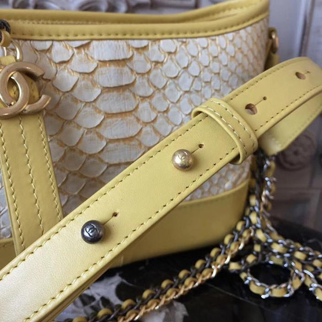 Chanel Gabrielle Hobo Bag Small 20cm Python Leather Fall Winter 2017 Act 2 Collection Yellow