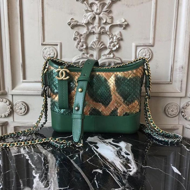 Chanel Gabrielle Hobo Bag Small 20cm Python Leather Fall Winter 2017 Act 2 Collection Green Copper