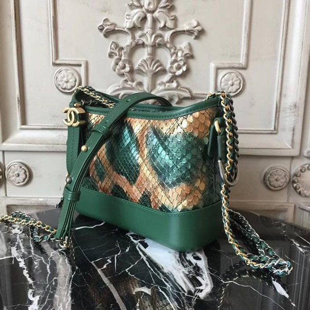 Chanel Gabrielle Hobo Bag Small 20cm Python Leather Fall Winter 2017 Act 2 Collection Green Copper