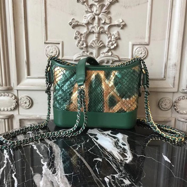 Chanel Gabrielle Hobo Bag Small 20cm Python Leather Fall Winter 2017 Act 2 Collection Green Copper