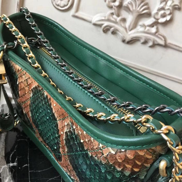 Chanel Gabrielle Hobo Bag Small 20cm Python Leather Fall Winter 2017 Act 2 Collection Green Copper