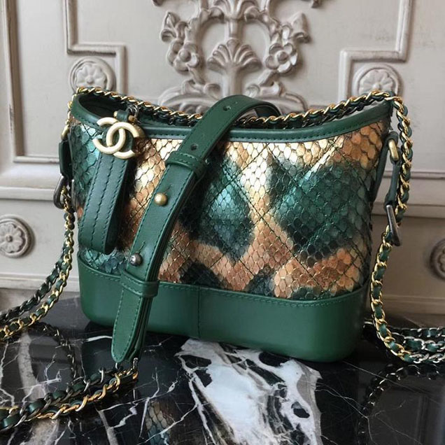 Chanel Gabrielle Hobo Bag Small 20cm Python Leather Fall Winter 2017 Act 2 Collection Green Copper