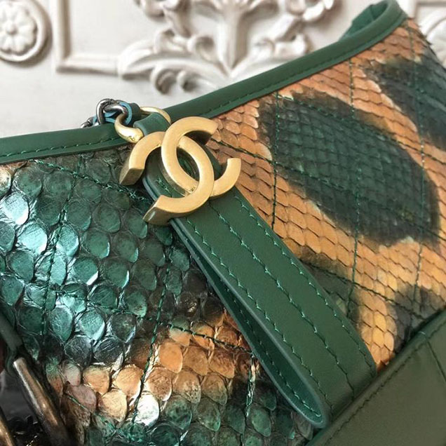 Chanel Gabrielle Hobo Bag Small 20cm Python Leather Fall Winter 2017 Act 2 Collection Green Copper