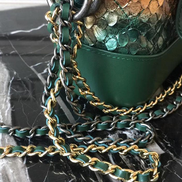 Chanel Gabrielle Hobo Bag Small 20cm Python Leather Fall Winter 2017 Act 2 Collection Green Copper