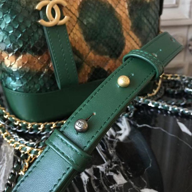 Chanel Gabrielle Hobo Bag Small 20cm Python Leather Fall Winter 2017 Act 2 Collection Green Copper