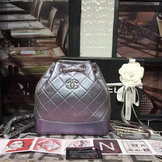 Chanel Gabrielle Backpack Bag Small 23cm Lambskin Leather Fall Winter 2017 Act 2 Collection Purple Iridescent