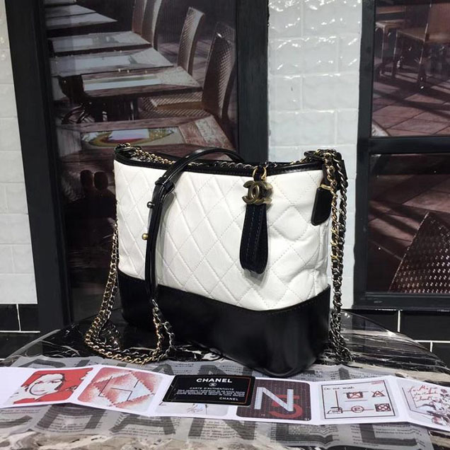 Chanel Gabrielle Hobo Bag Large 28cm Lambskin Leather Fall Winter 2017 Act 2 Collection White Black